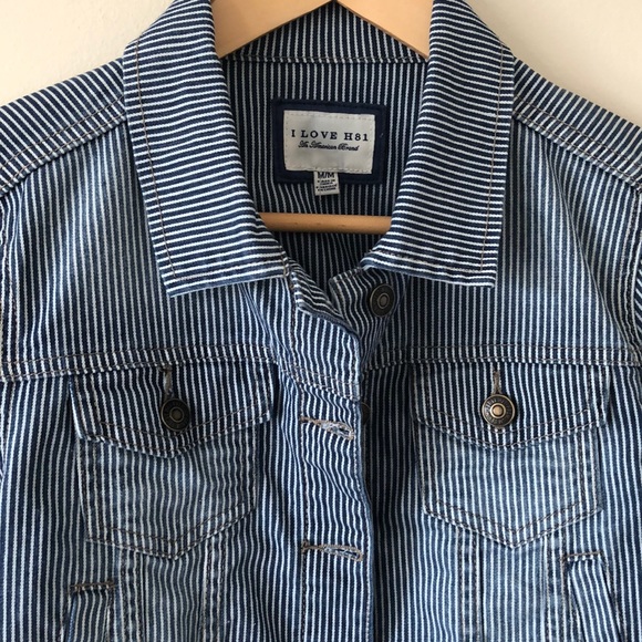 NWOT I Love H81 Striped Crop denim jacket - Picture 2 of 6